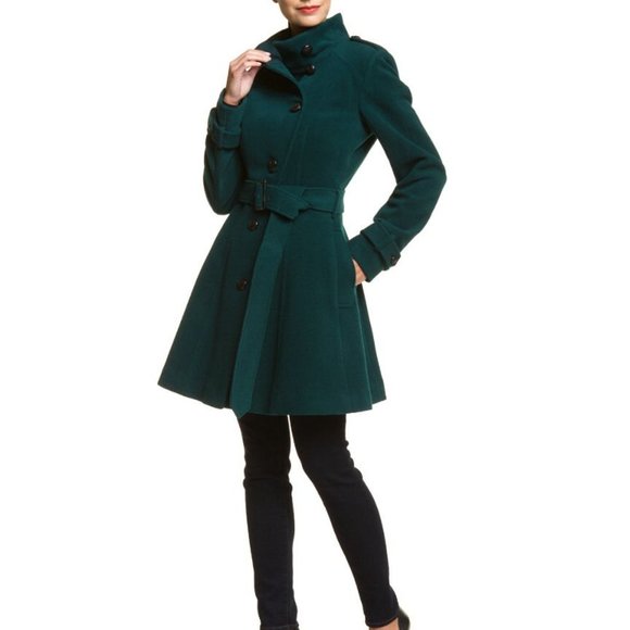 Cole Haan Jackets & Blazers - Cole Haan Asymmetrical Teal Wool Pea Coat w Belt